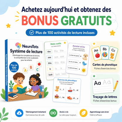 Système de lecture NeuroTots™ : plus de 100 activités pour aider votre enfant à lire avec confiance et à ne plus prendre de retard.