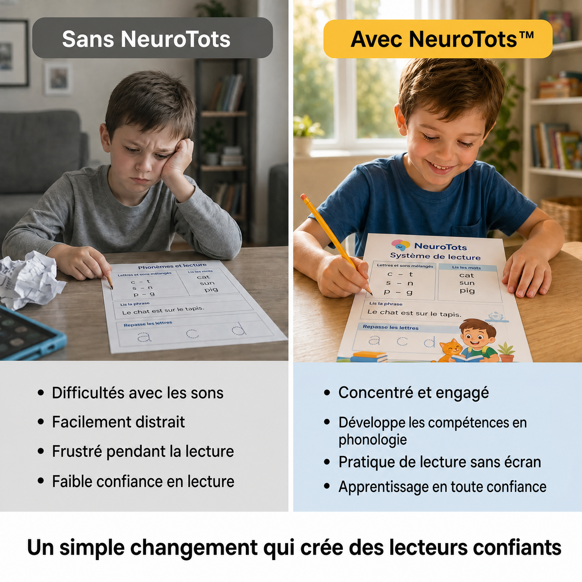 Système de lecture NeuroTots™ : plus de 100 activités pour aider votre enfant à lire avec confiance et à ne plus prendre de retard.