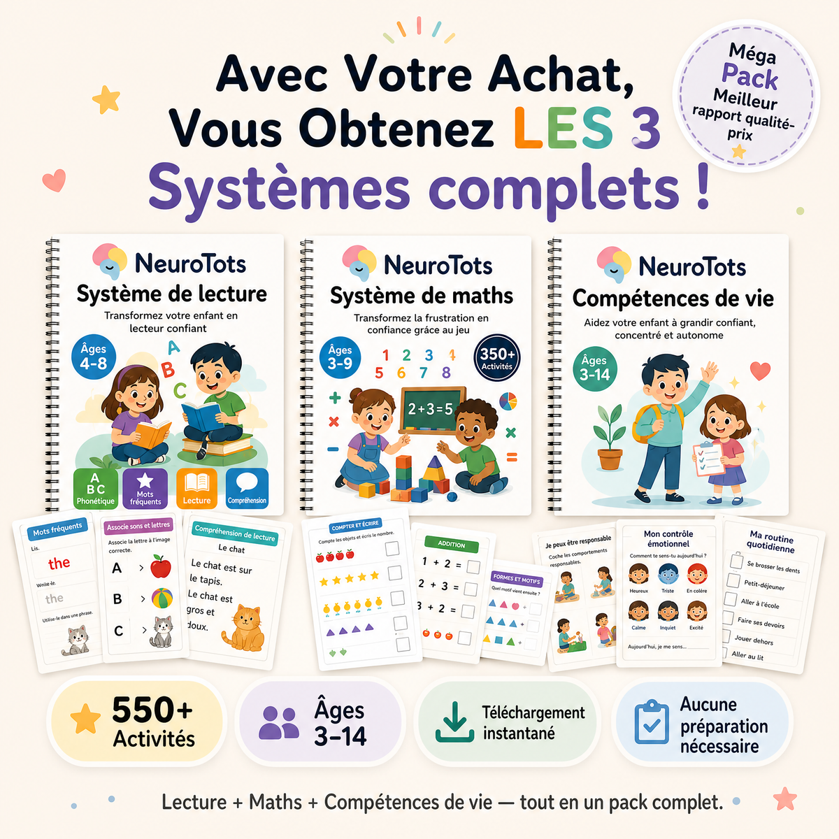 Ensemble d'apprentissage NeuroTots™ Mega : Mathématiques, lecture et compétences de vie (en anglais seulement)