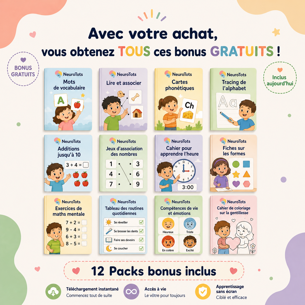 Pack d'apprentissage NeuroTots™ Mega : Mathématiques, lecture et compétences de vie